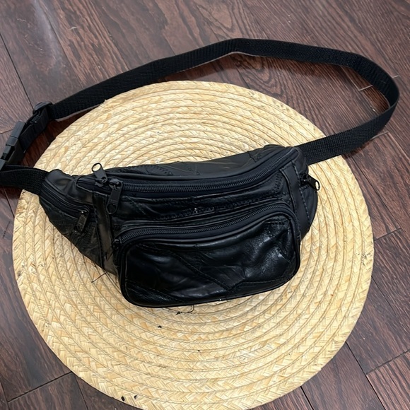 Vintage Y2k Patched Work Leather 5 Zippered Funny Pack - Picture 7 of 15